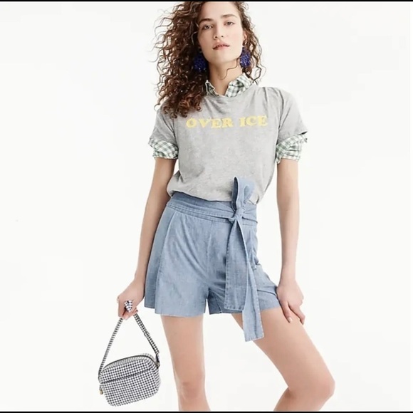 J.Crew Women's Tie-waist short in chambray Blue Style #G5309 cotton Sz 4 - Picture 1 of 9